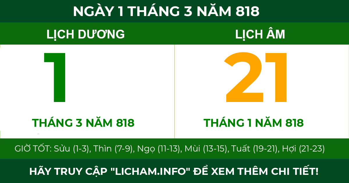 lịch âm ngày 1 tháng 3 năm 818