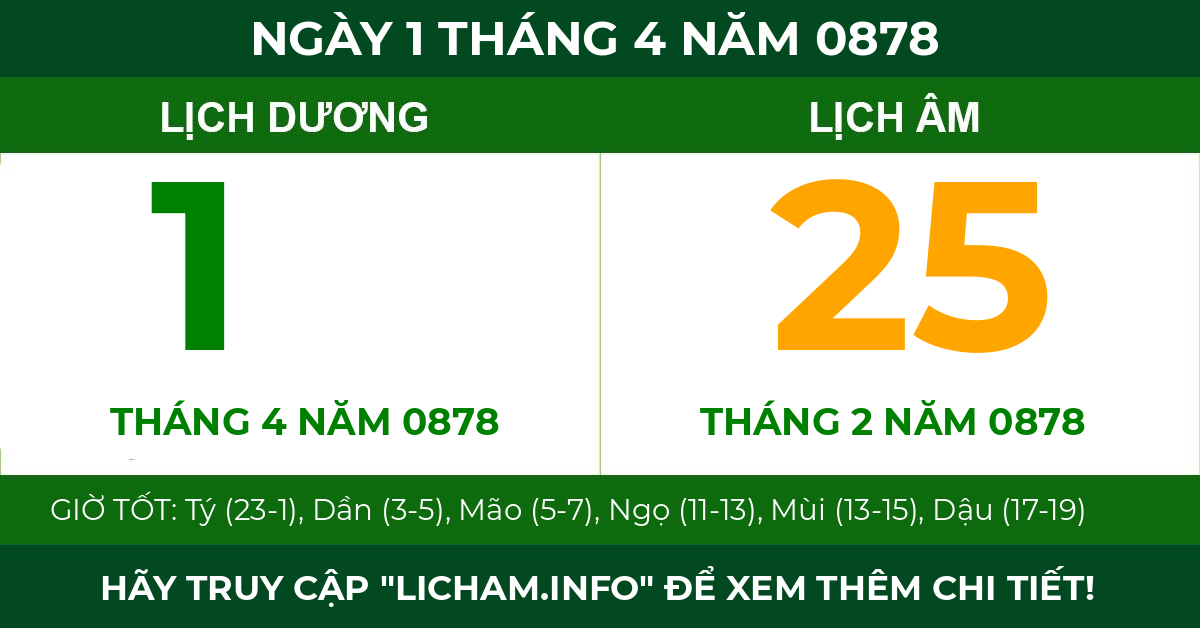 lịch âm ngày 1 tháng 4 năm 0878