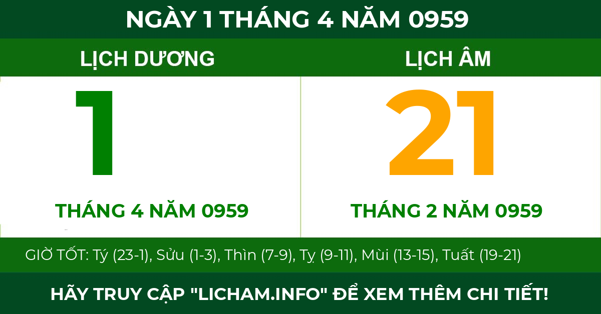 lịch âm ngày 1 tháng 4 năm 0959