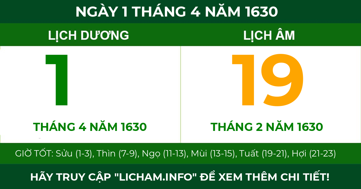 lịch âm ngày 1 tháng 4 năm 1630