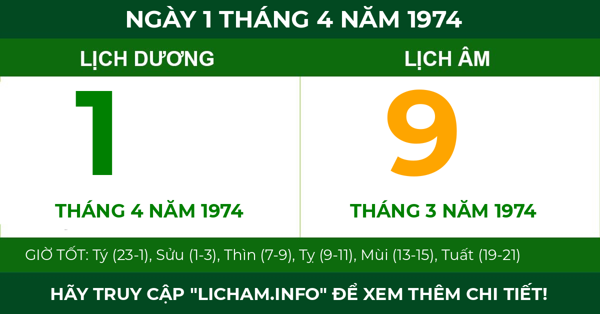 lịch âm ngày 1 tháng 4 năm 1974
