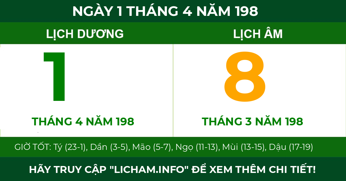 lịch âm ngày 1 tháng 4 năm 198