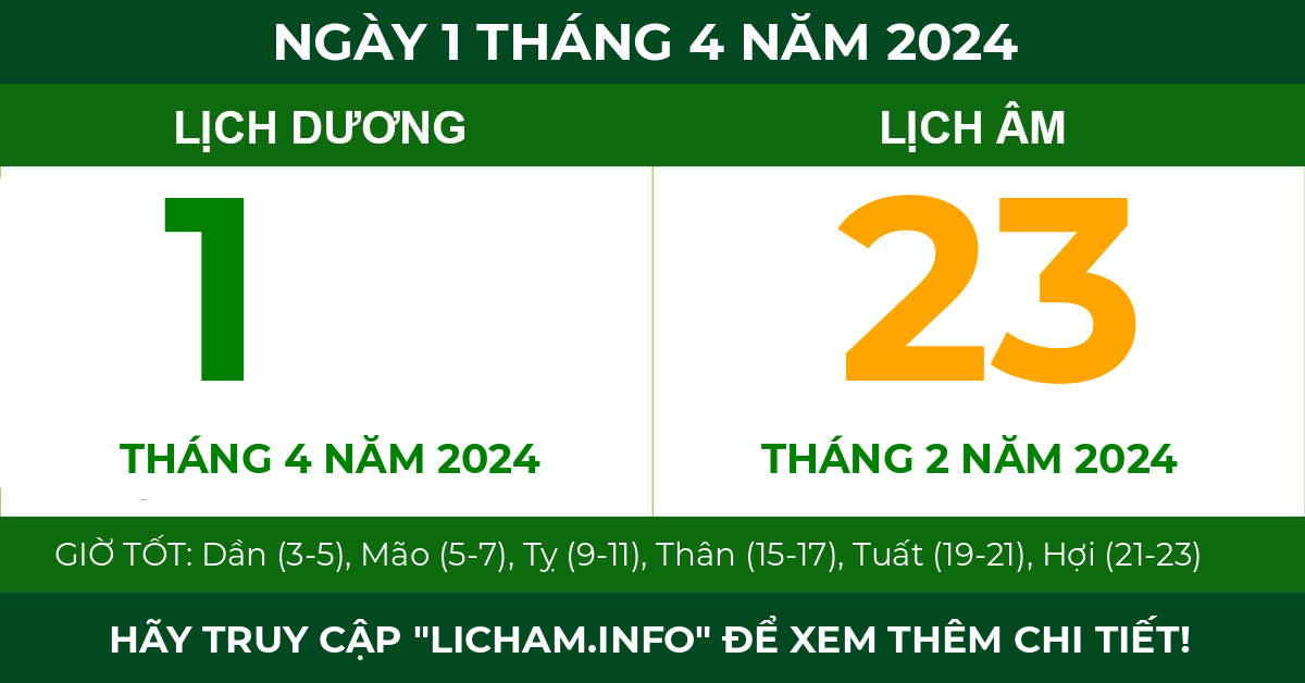 lịch âm ngày 1 tháng 4 năm 2024