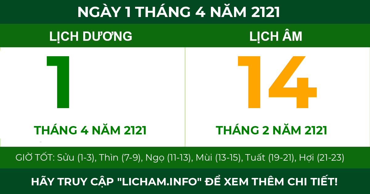 lịch âm ngày 1 tháng 4 năm 2121
