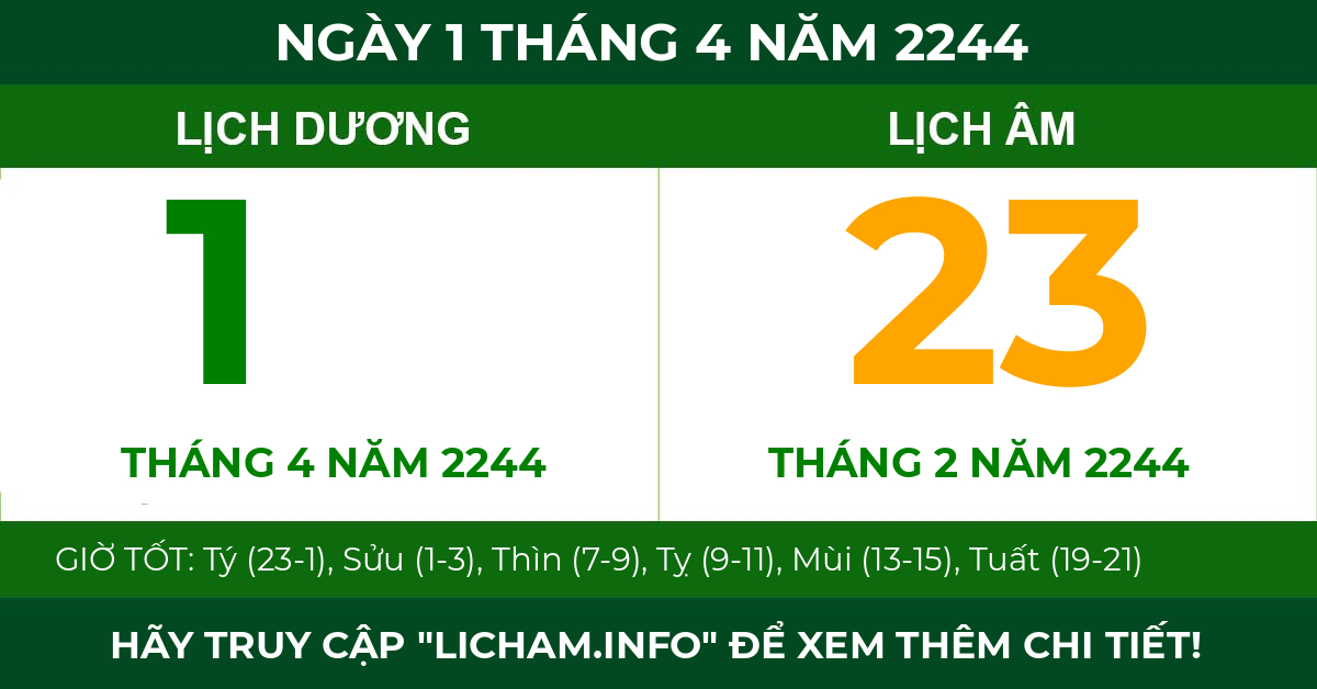 lịch âm ngày 1 tháng 4 năm 2244