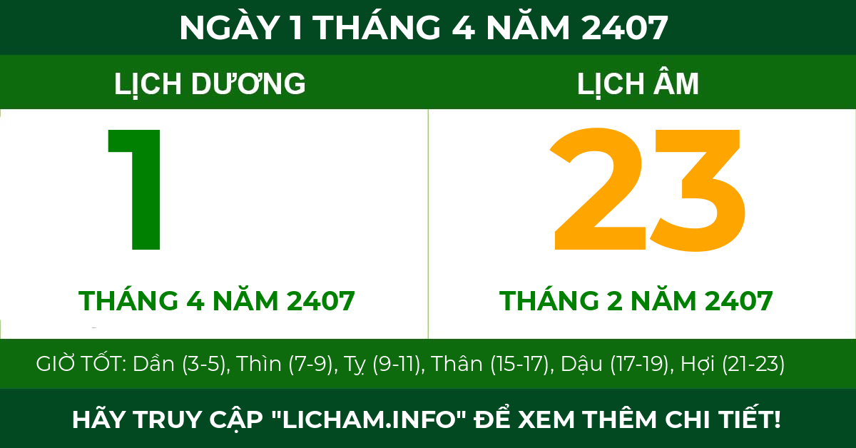 lịch âm ngày 1 tháng 4 năm 2407