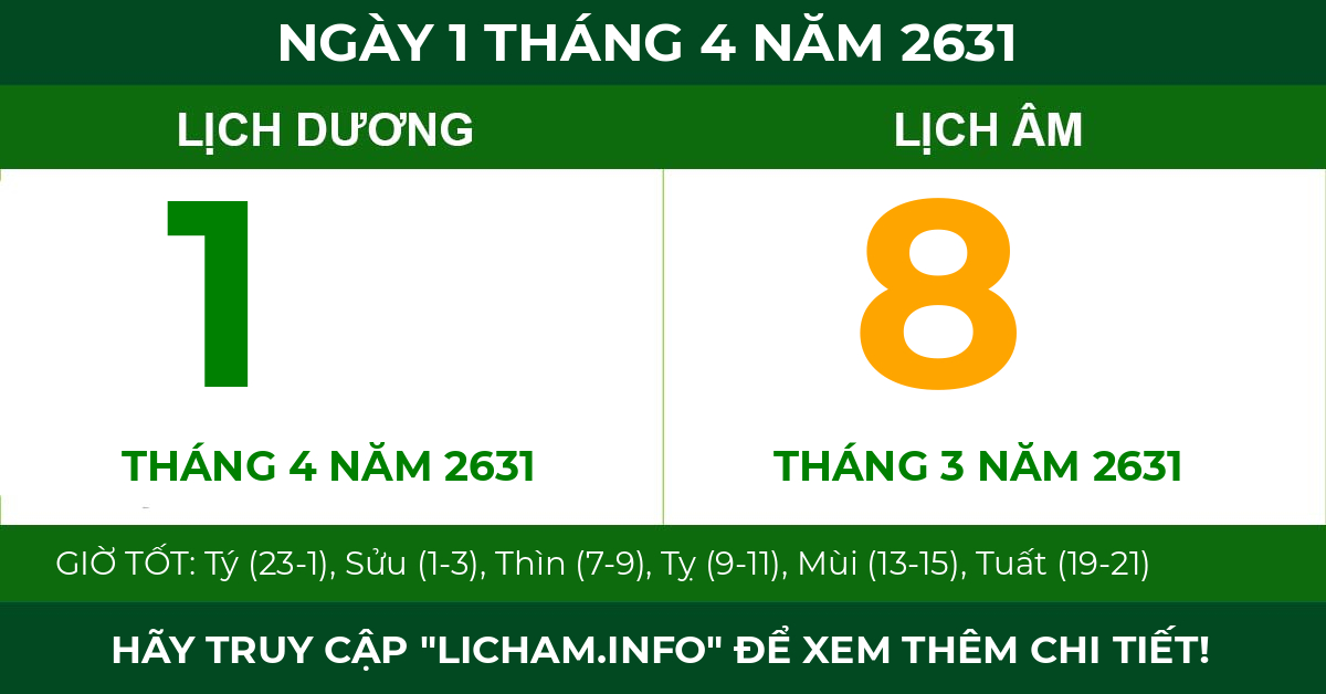 lịch âm ngày 1 tháng 4 năm 2631