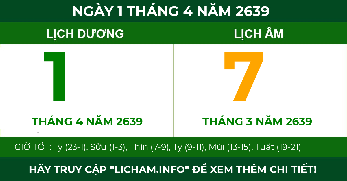 lịch âm ngày 1 tháng 4 năm 2639