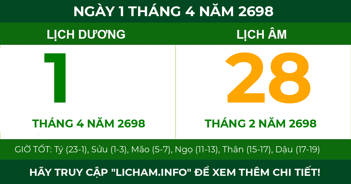 lịch âm ngày 1 tháng 4 năm 2698