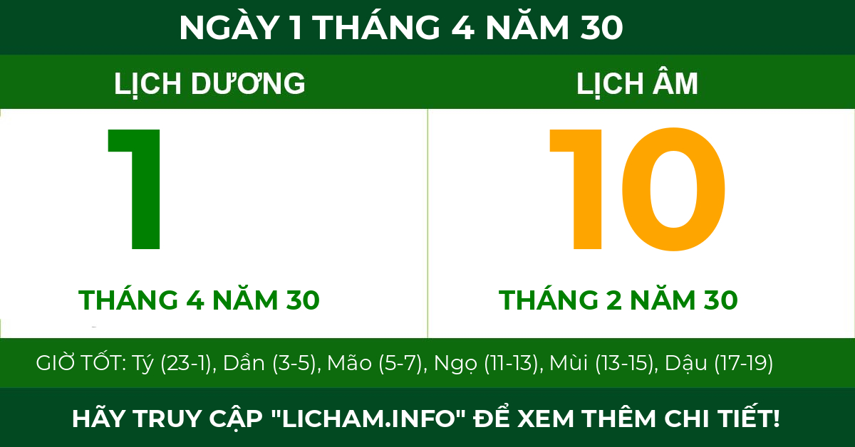 lịch âm ngày 1 tháng 4 năm 30