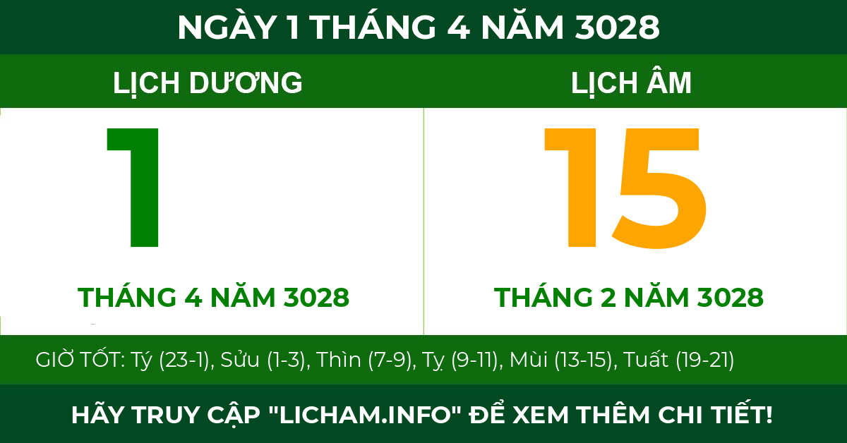 lịch âm ngày 1 tháng 4 năm 3028