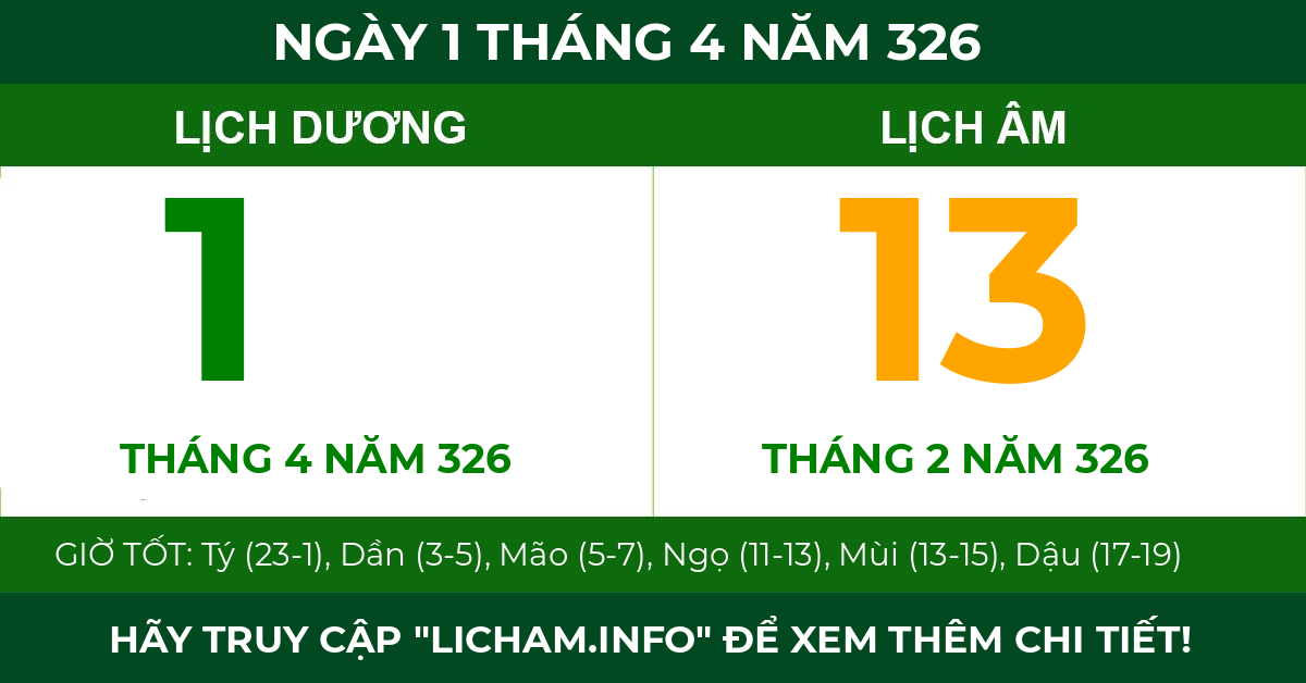 lịch âm ngày 1 tháng 4 năm 326