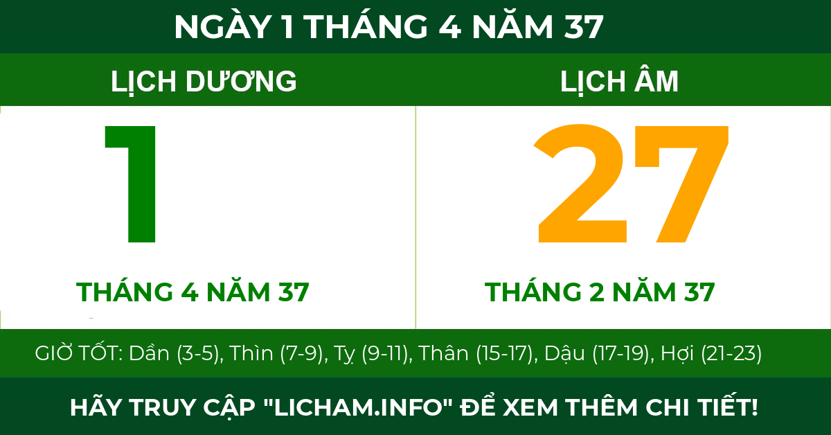 lịch âm ngày 1 tháng 4 năm 37