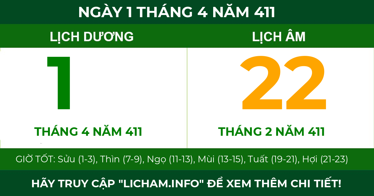 lịch âm ngày 1 tháng 4 năm 411