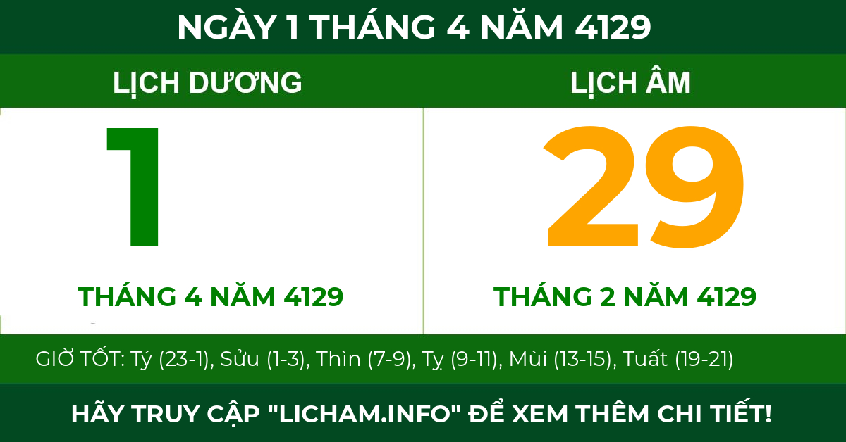 lịch âm ngày 1 tháng 4 năm 4129