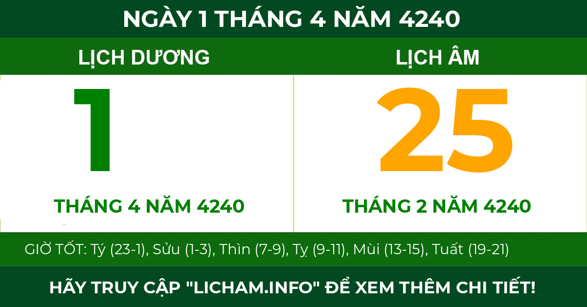 lịch âm ngày 1 tháng 4 năm 4240