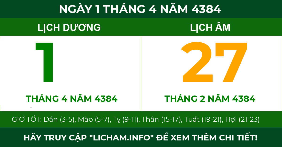 lịch âm ngày 1 tháng 4 năm 4384