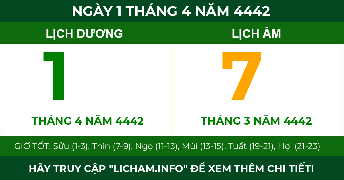lịch âm ngày 1 tháng 4 năm 4442