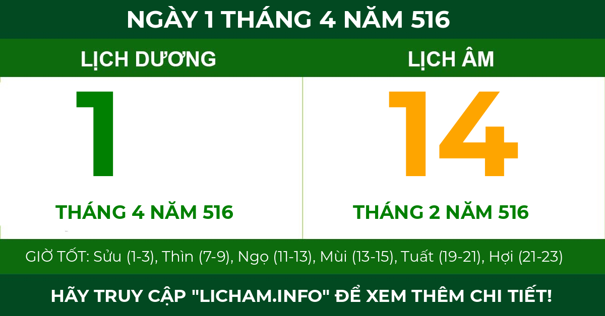 lịch âm ngày 1 tháng 4 năm 516