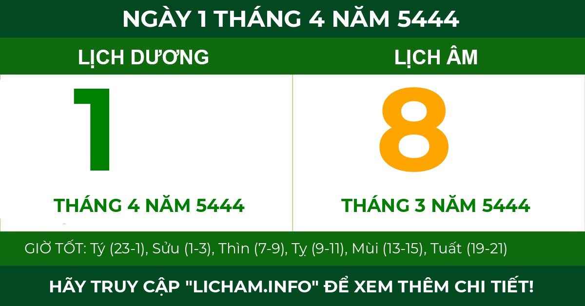lịch âm ngày 1 tháng 4 năm 5444