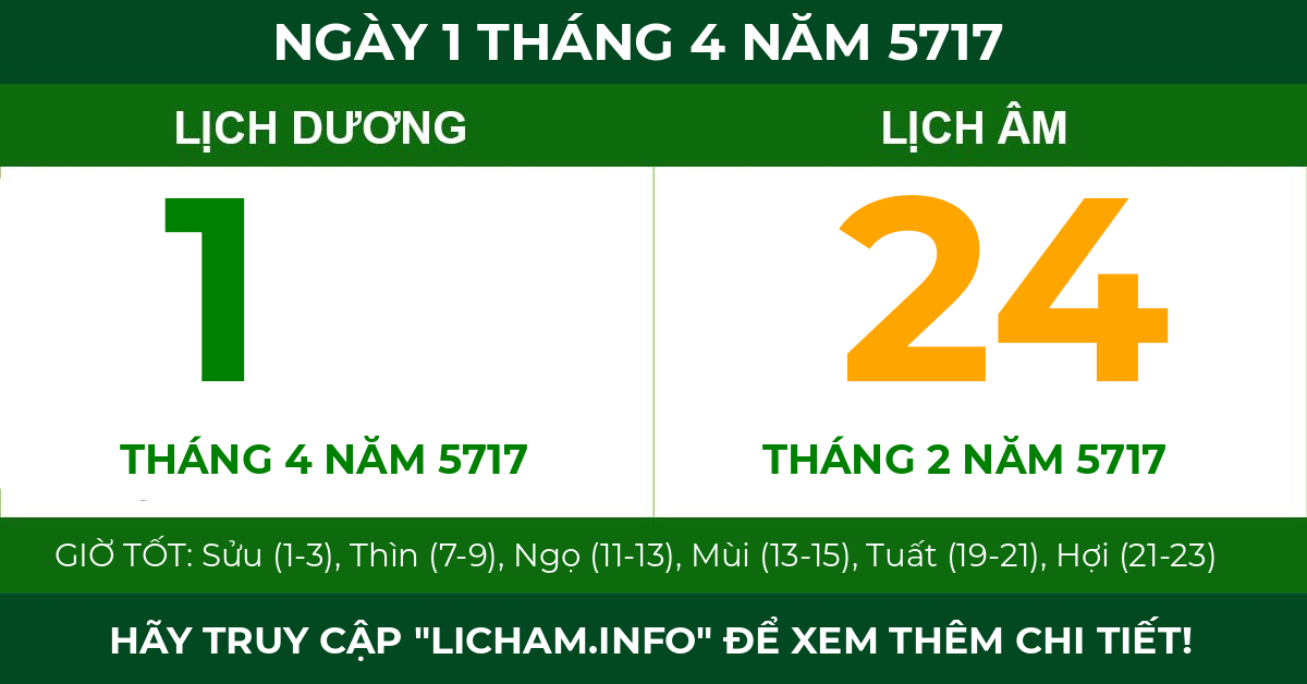 lịch âm ngày 1 tháng 4 năm 5717