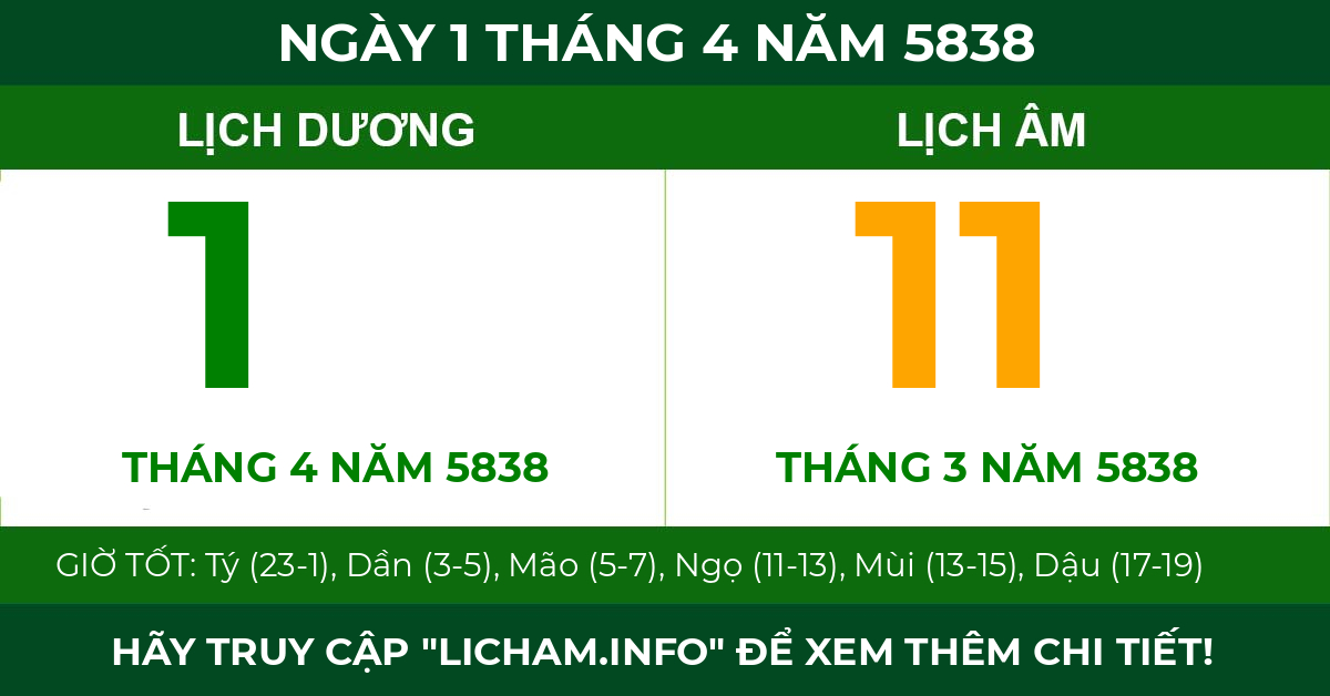lịch âm ngày 1 tháng 4 năm 5838