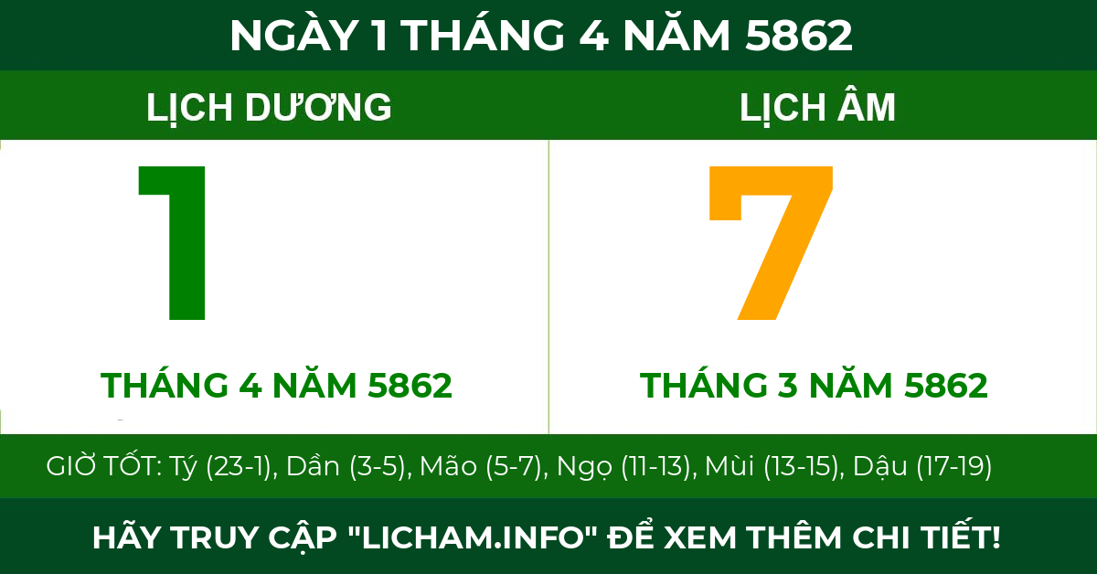 lịch âm ngày 1 tháng 4 năm 5862