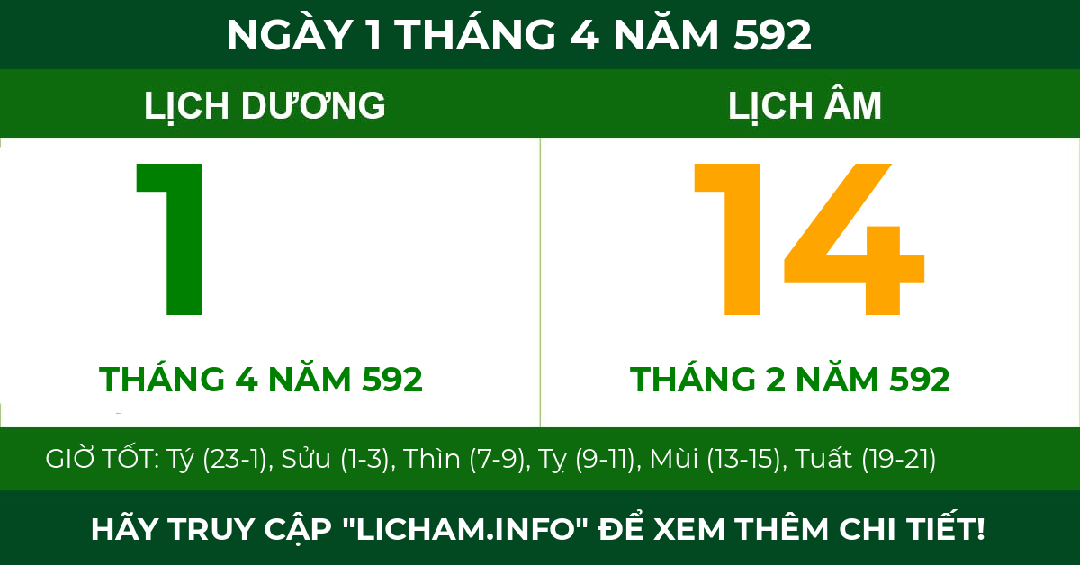 lịch âm ngày 1 tháng 4 năm 592