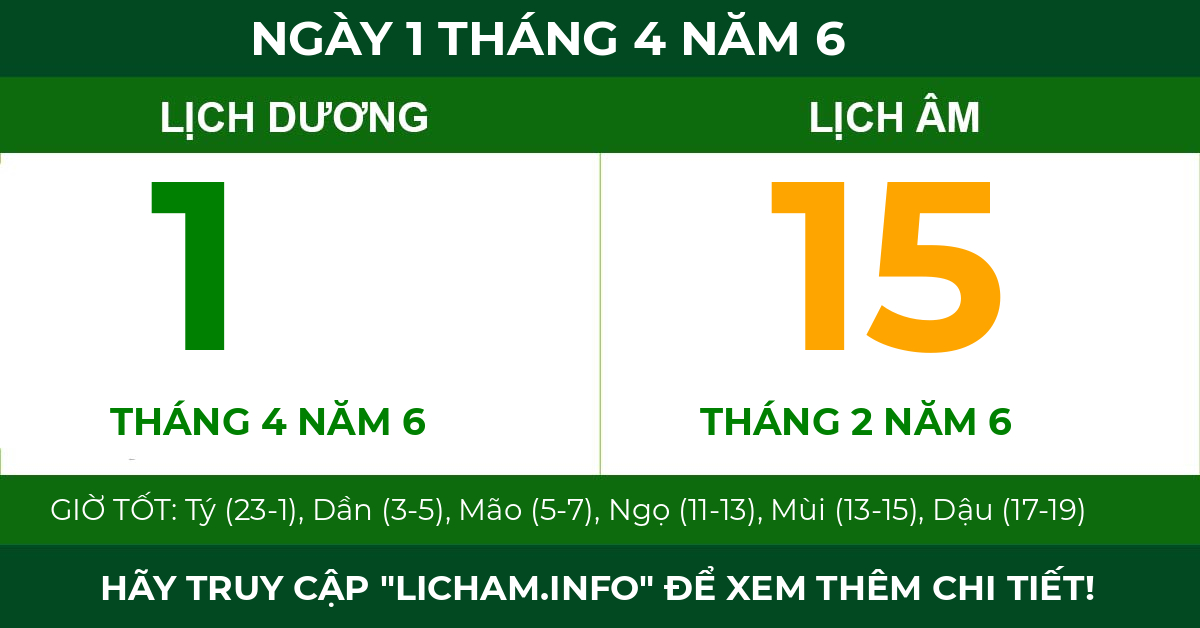 lịch âm ngày 1 tháng 4 năm 6
