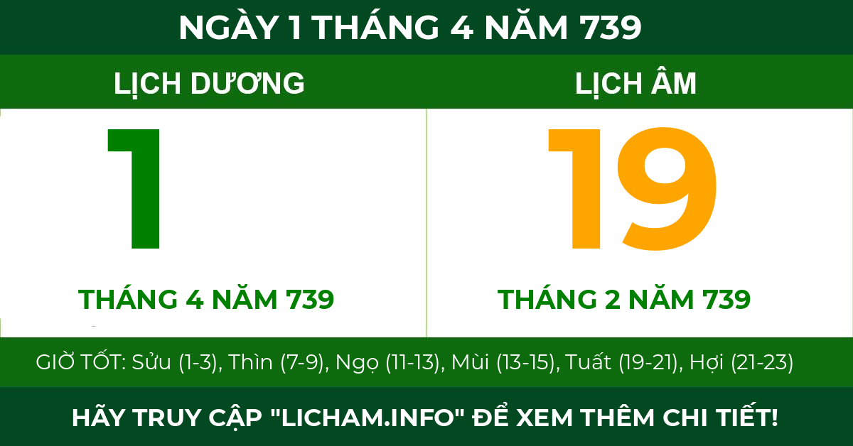 lịch âm ngày 1 tháng 4 năm 739