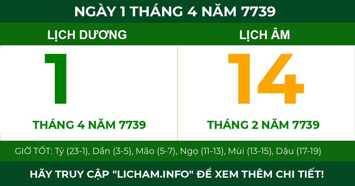 lịch âm ngày 1 tháng 4 năm 7739