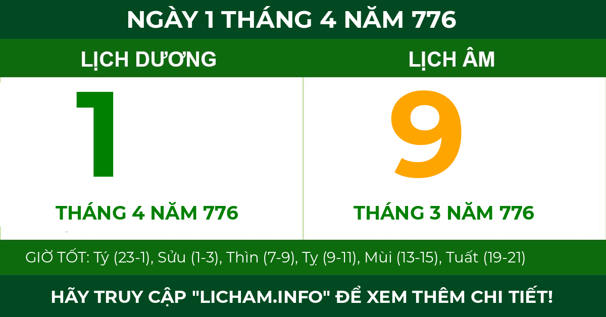 lịch âm ngày 1 tháng 4 năm 776
