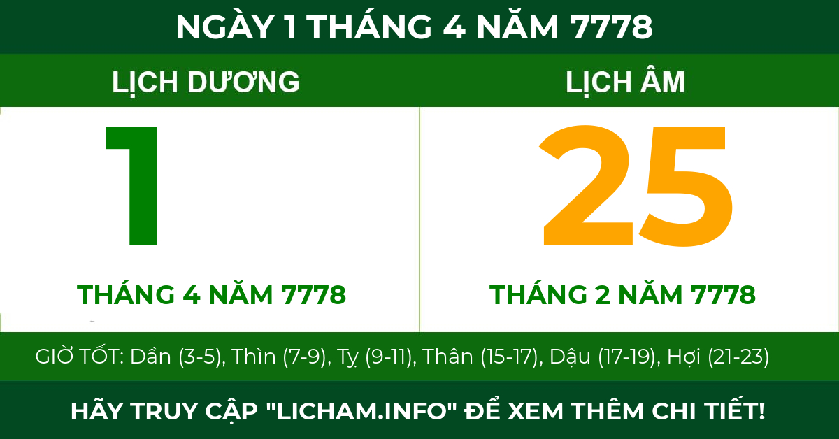 lịch âm ngày 1 tháng 4 năm 7778