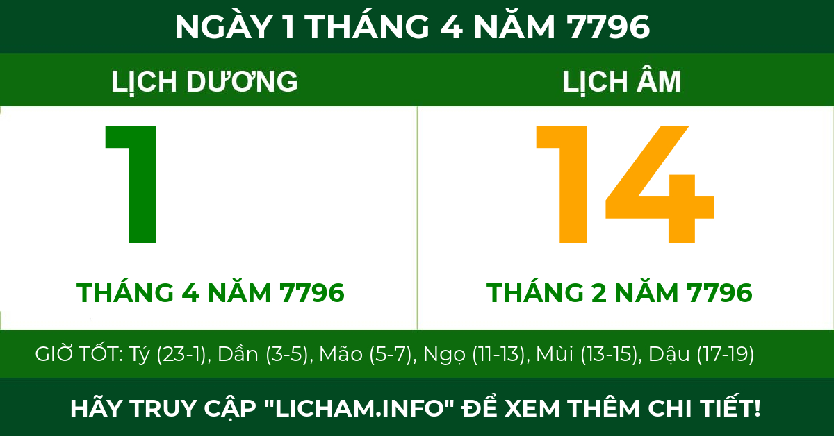 lịch âm ngày 1 tháng 4 năm 7796