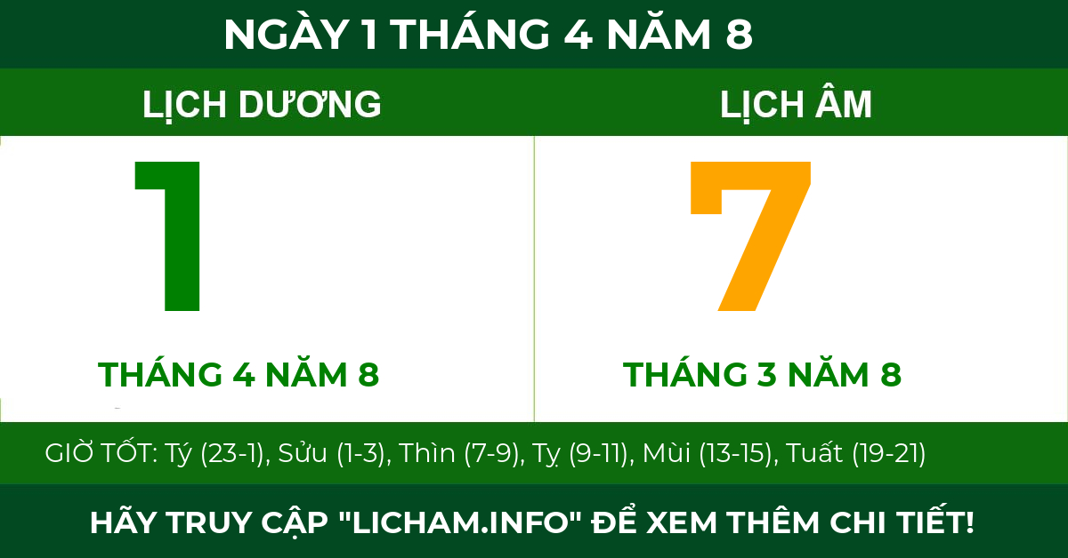 lịch âm ngày 1 tháng 4 năm 8