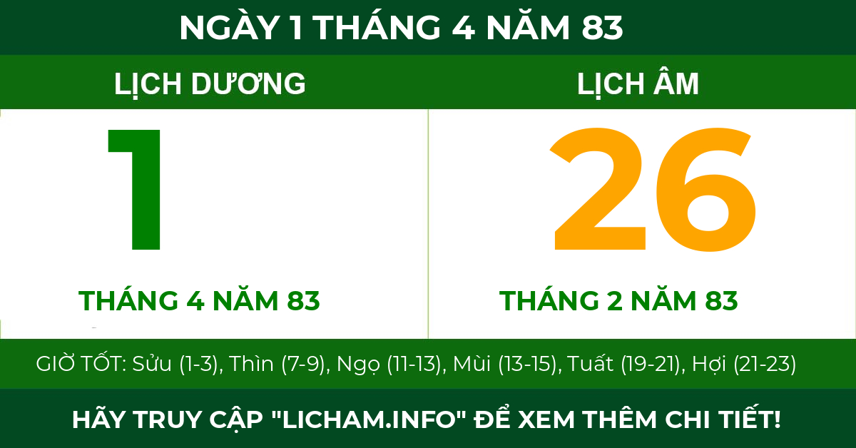 lịch âm ngày 1 tháng 4 năm 83