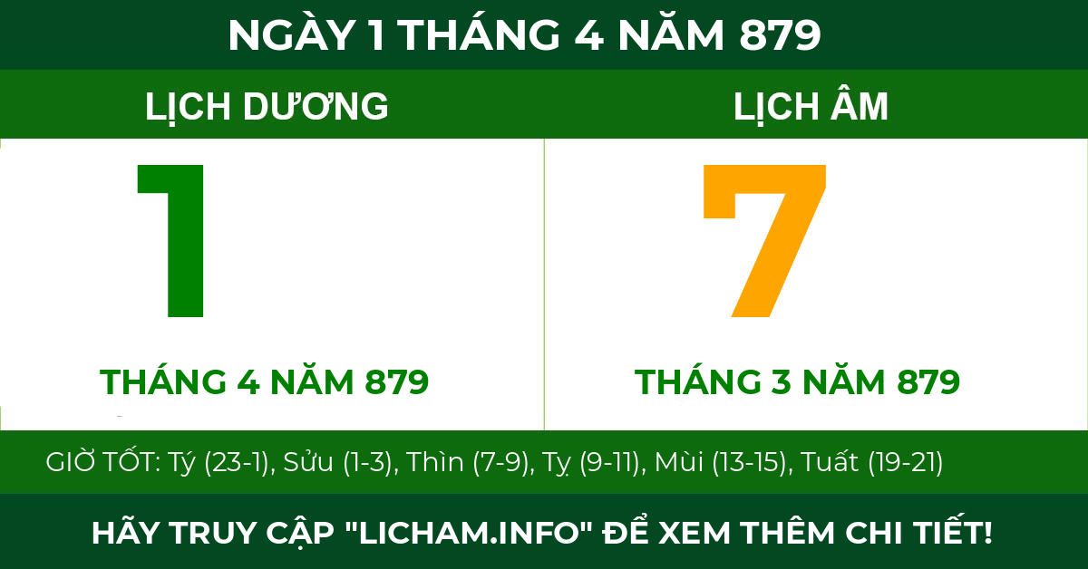 lịch âm ngày 1 tháng 4 năm 879