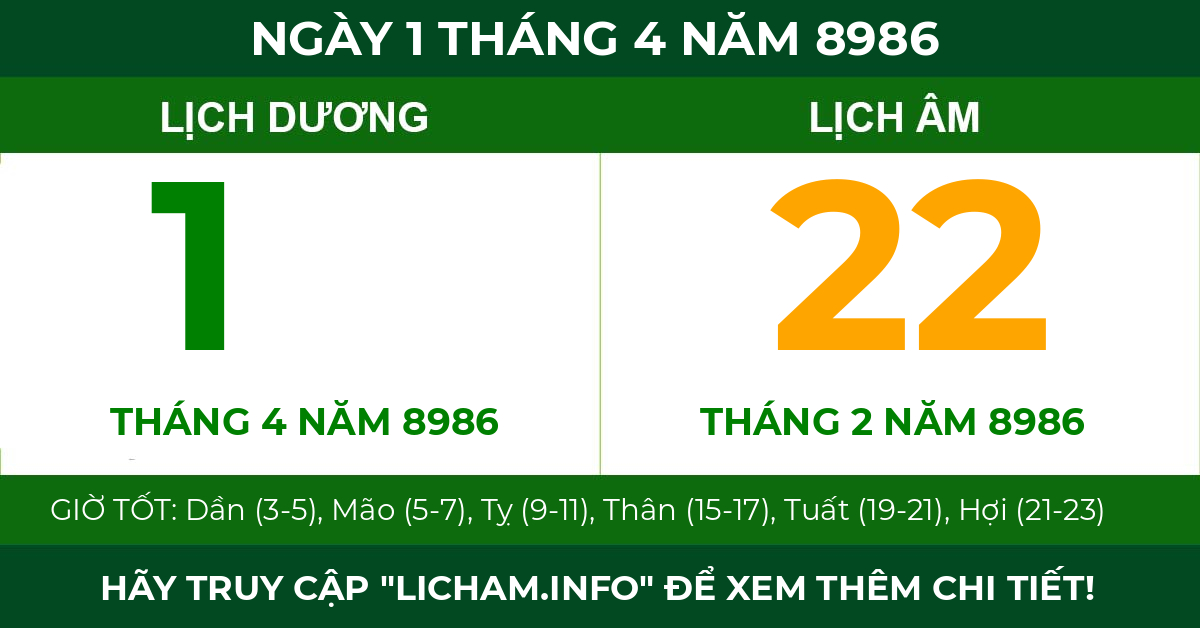 lịch âm ngày 1 tháng 4 năm 8986