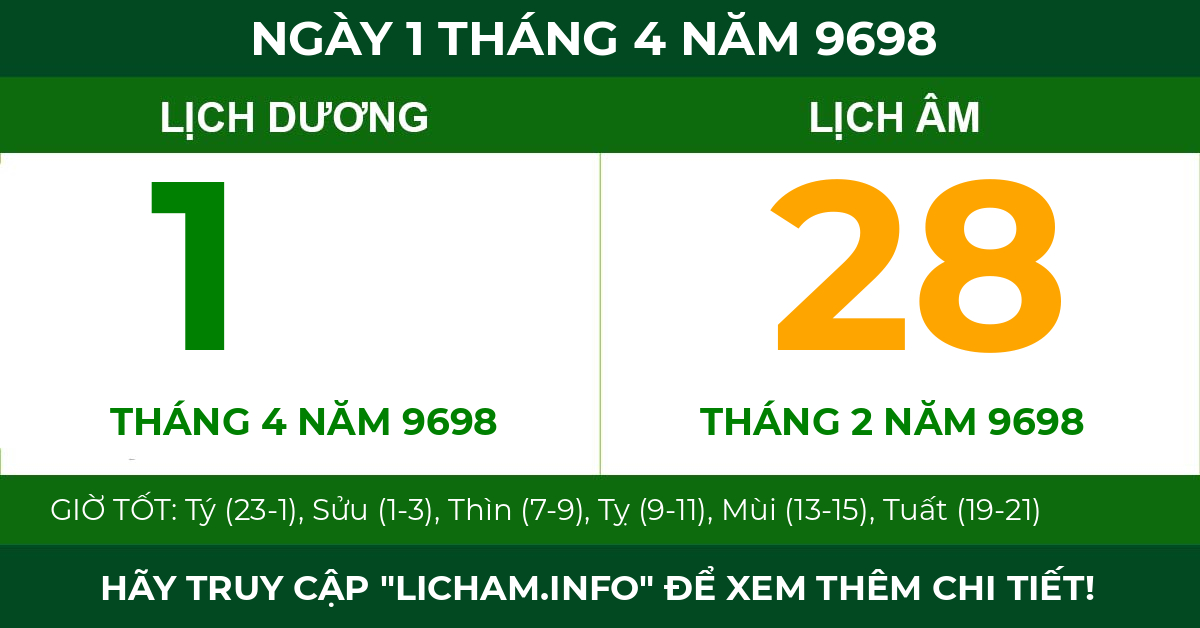 lịch âm ngày 1 tháng 4 năm 9698