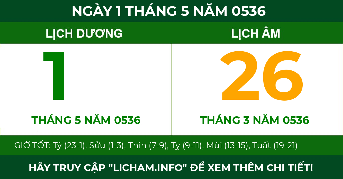 lịch âm ngày 1 tháng 5 năm 0536