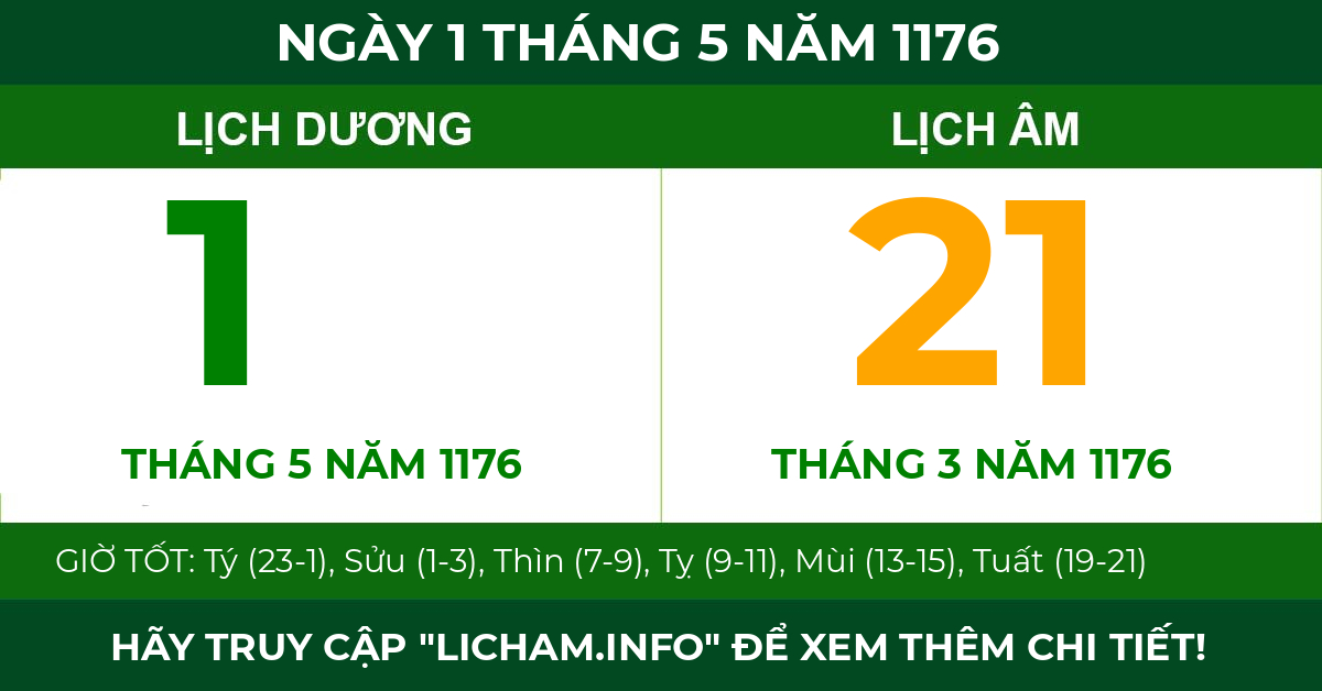 lịch âm ngày 1 tháng 5 năm 1176