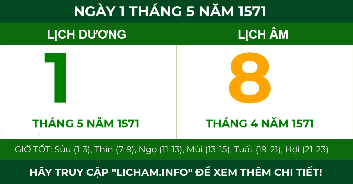 lịch âm ngày 1 tháng 5 năm 1571