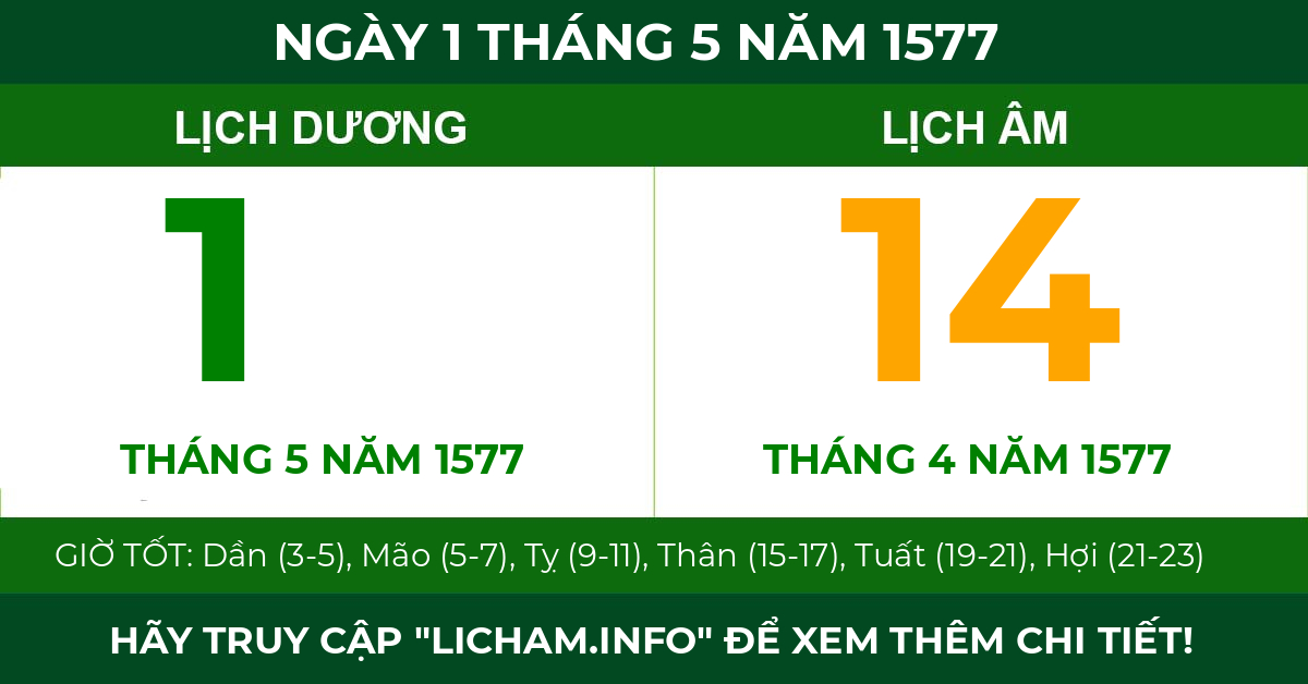 lịch âm ngày 1 tháng 5 năm 1577