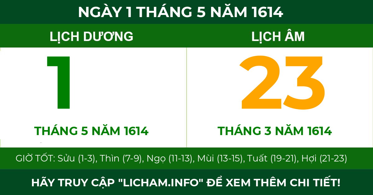 lịch âm ngày 1 tháng 5 năm 1614