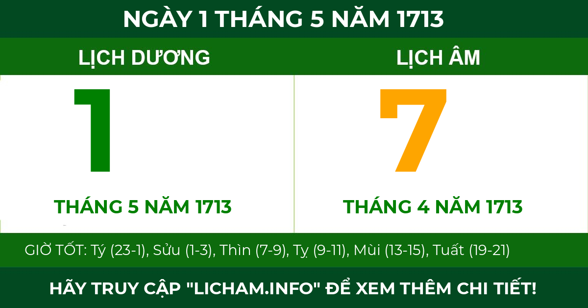 lịch âm ngày 1 tháng 5 năm 1713