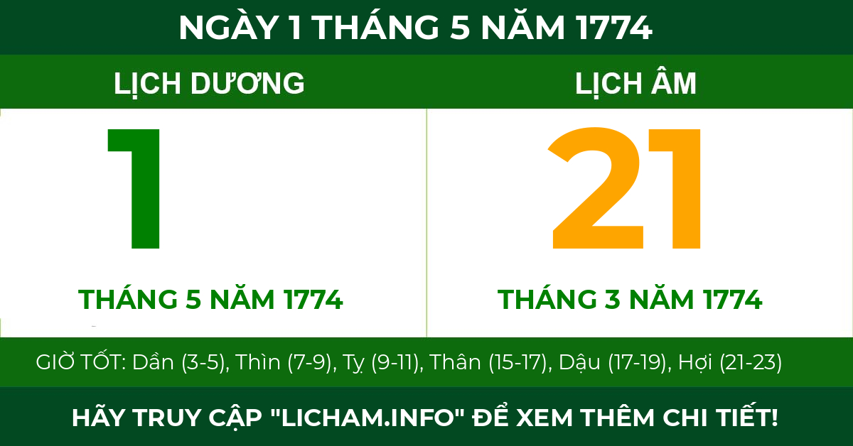 lịch âm ngày 1 tháng 5 năm 1774