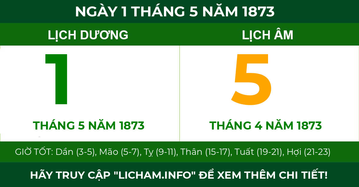lịch âm ngày 1 tháng 5 năm 1873