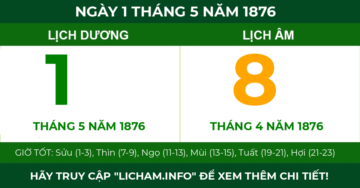 lịch âm ngày 1 tháng 5 năm 1876