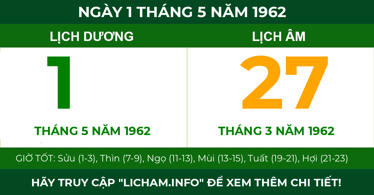 lịch âm ngày 1 tháng 5 năm 1962