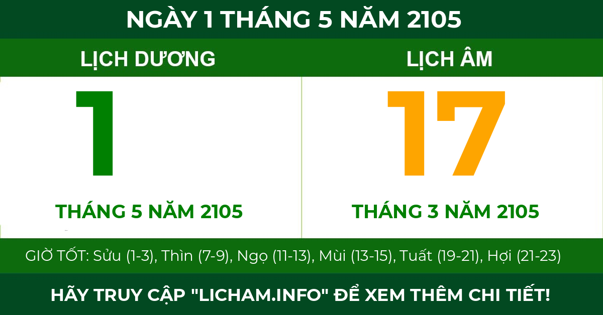 lịch âm ngày 1 tháng 5 năm 2105